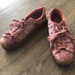 trendy pink velvet sneakers